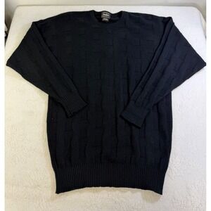 Vintage Neiman Marcus Scotland Cashmere Cotton Checkerboard Sweater Mens Black